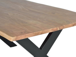 GINER Y COLOMER Table de salle à manger en bois d'acacia naturel et pieds en métal noir